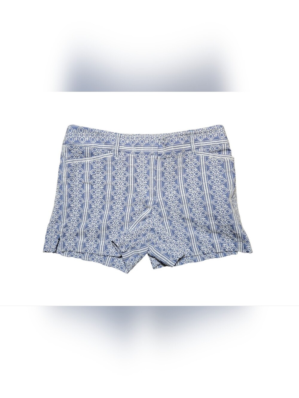 Loft Riviera Embroidered Blue White Shorts Womens Size 4